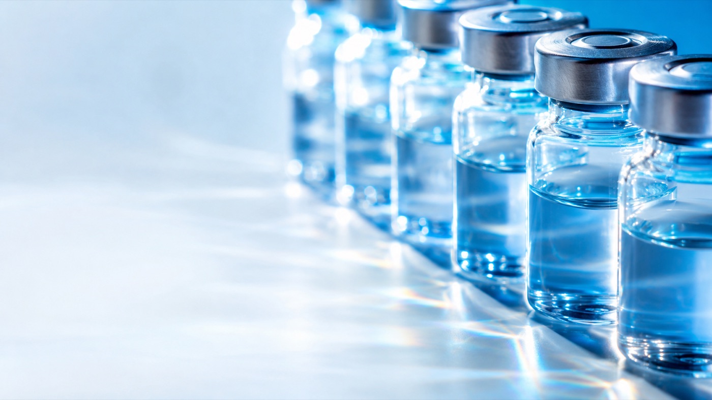 Bright laboratory photograph of research peptide vials